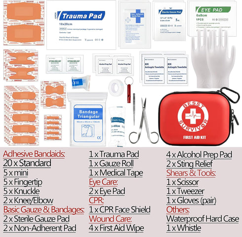 Portable First Aid Kit -Small First Aid Kit, Compact Medical Kits with Compartments EVA Case for Camping, Hiking, Car, Home,Sports - Emergency & M...